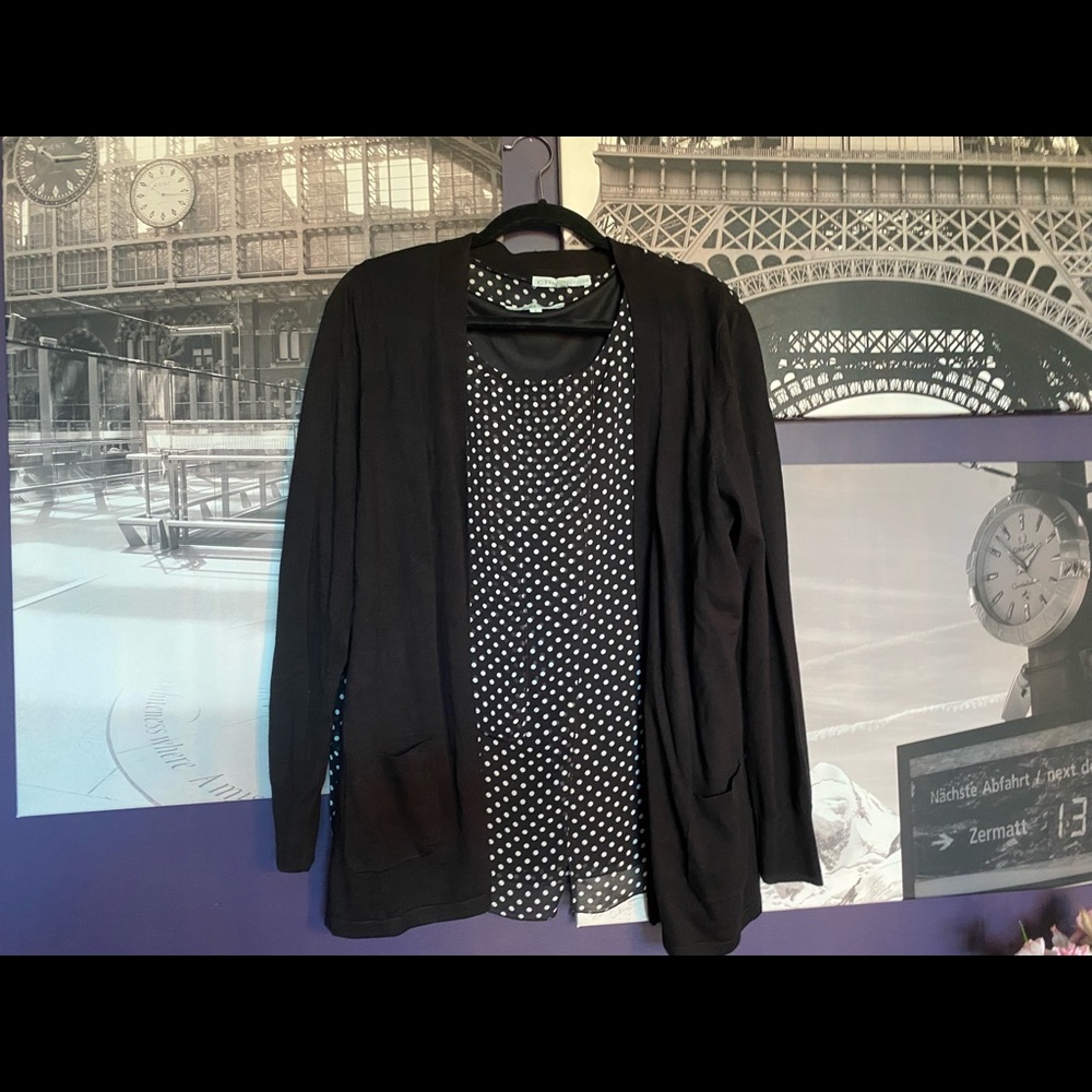 Black and White Polka Dot Top and Sweater Set